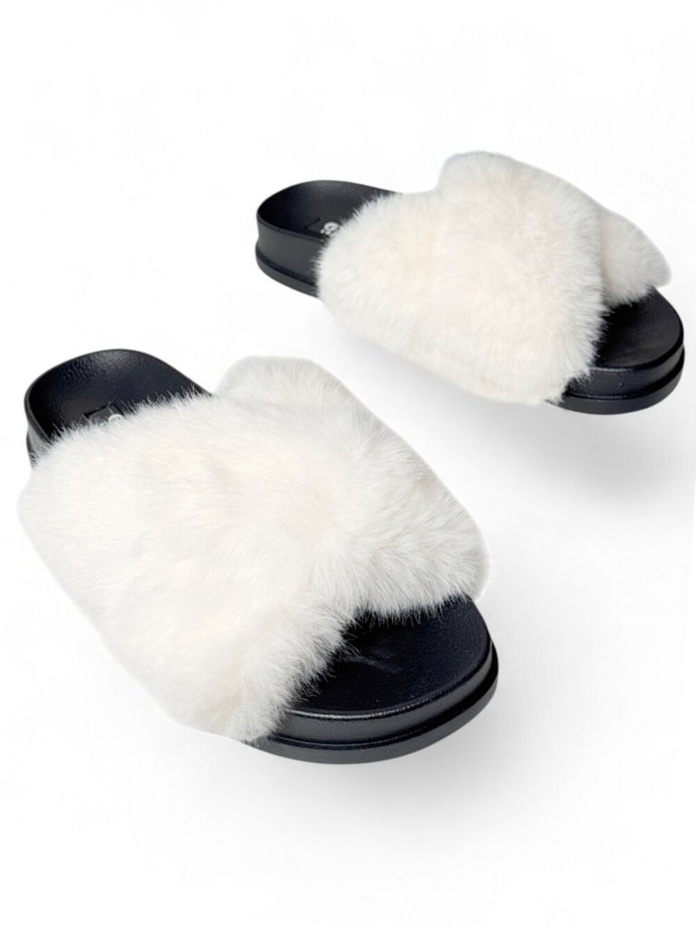 GUESS LOS ANGELES FAUX FUR SLIDES SANDAL CREAMY WHITE FLIRTY SUMMER GLAM NEW 7